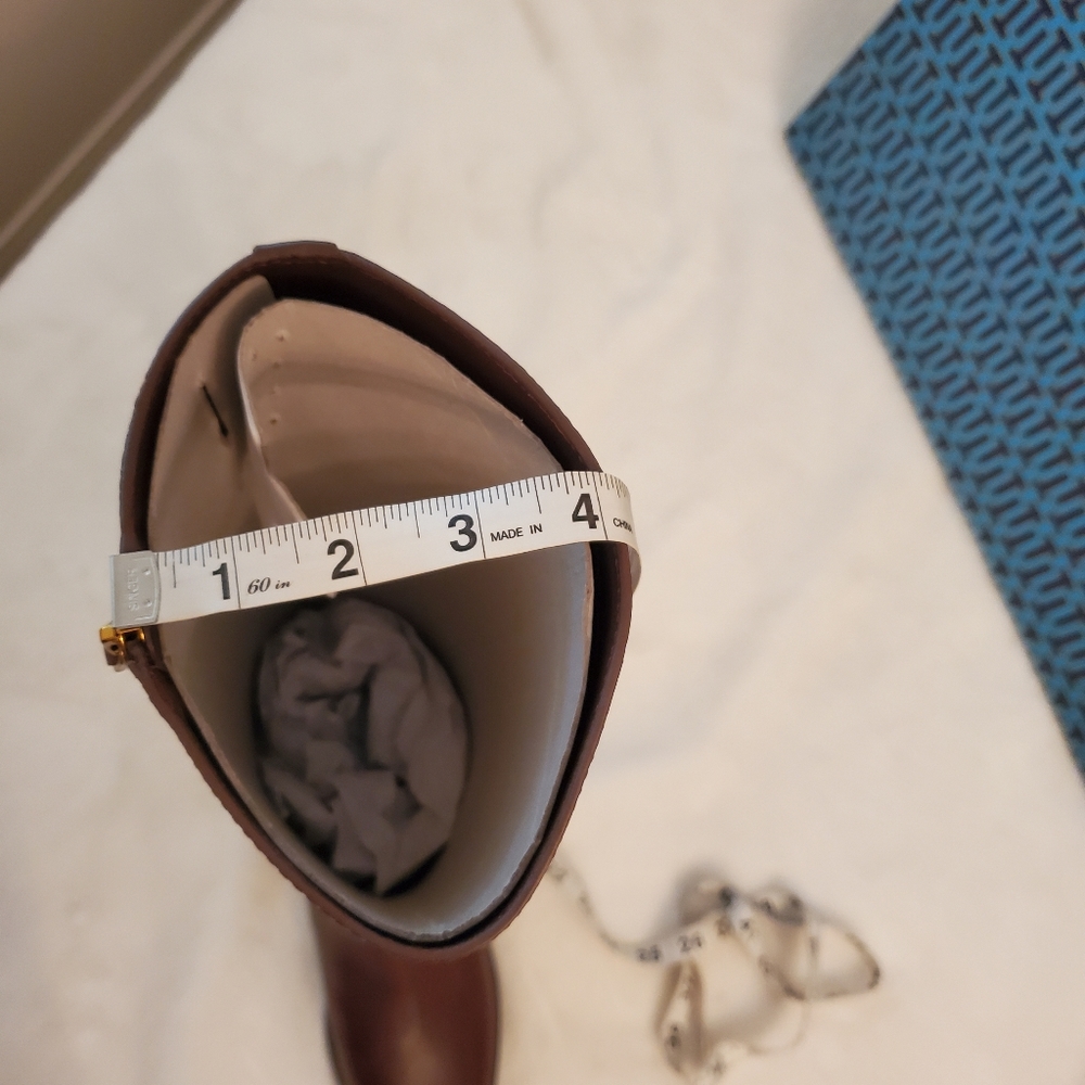 ⭐️SALE⭐️ NEW WITH TAG! TORY BURCH Everly Riding Boots Calf Leather Dark Almond - Picture 9 of 13